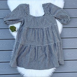Gingham Tiered Puff Sleeve Dress